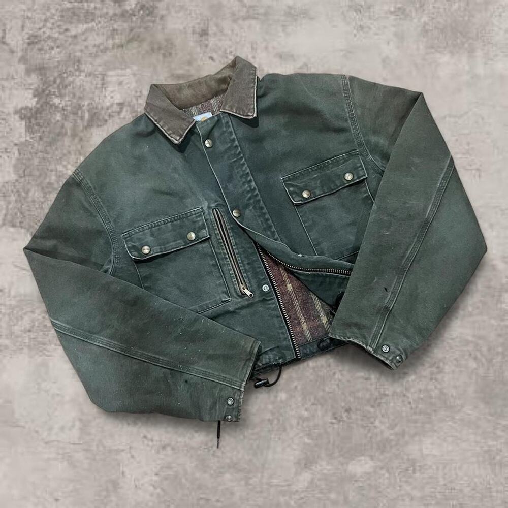Carhartt MOS Pearl Snap Trucker Jacket USA Sz M Boxy Detroit Duck Canvas Blanket